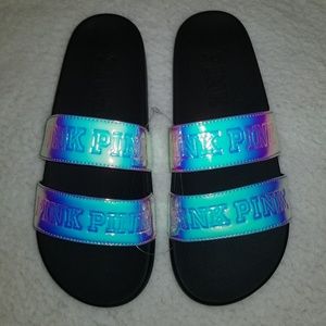 Large PINK iridescent double strap sport slide